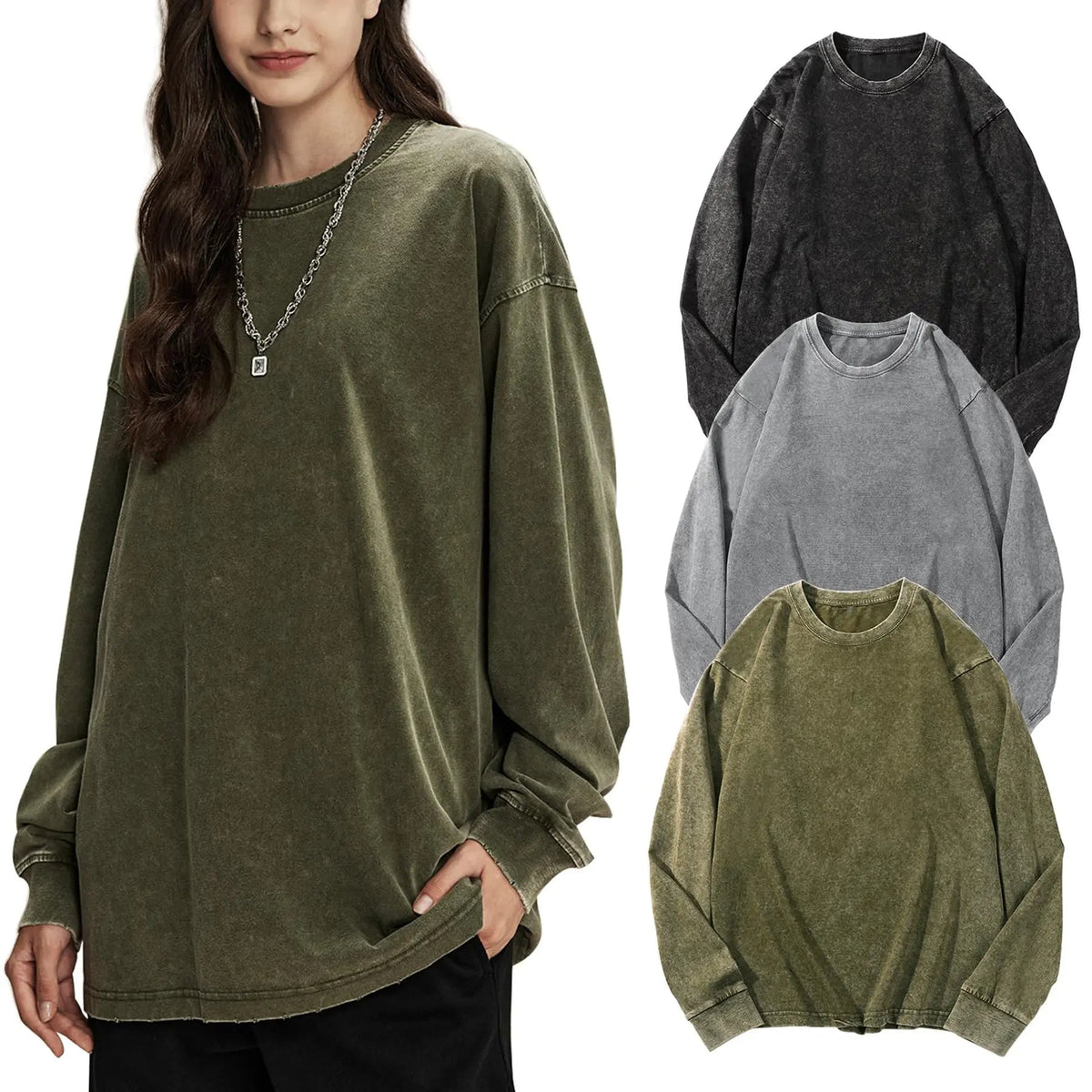 Softwash Tee 3-Pack | Acid Washed Oversized Long Sleeve T-Shirt for Women