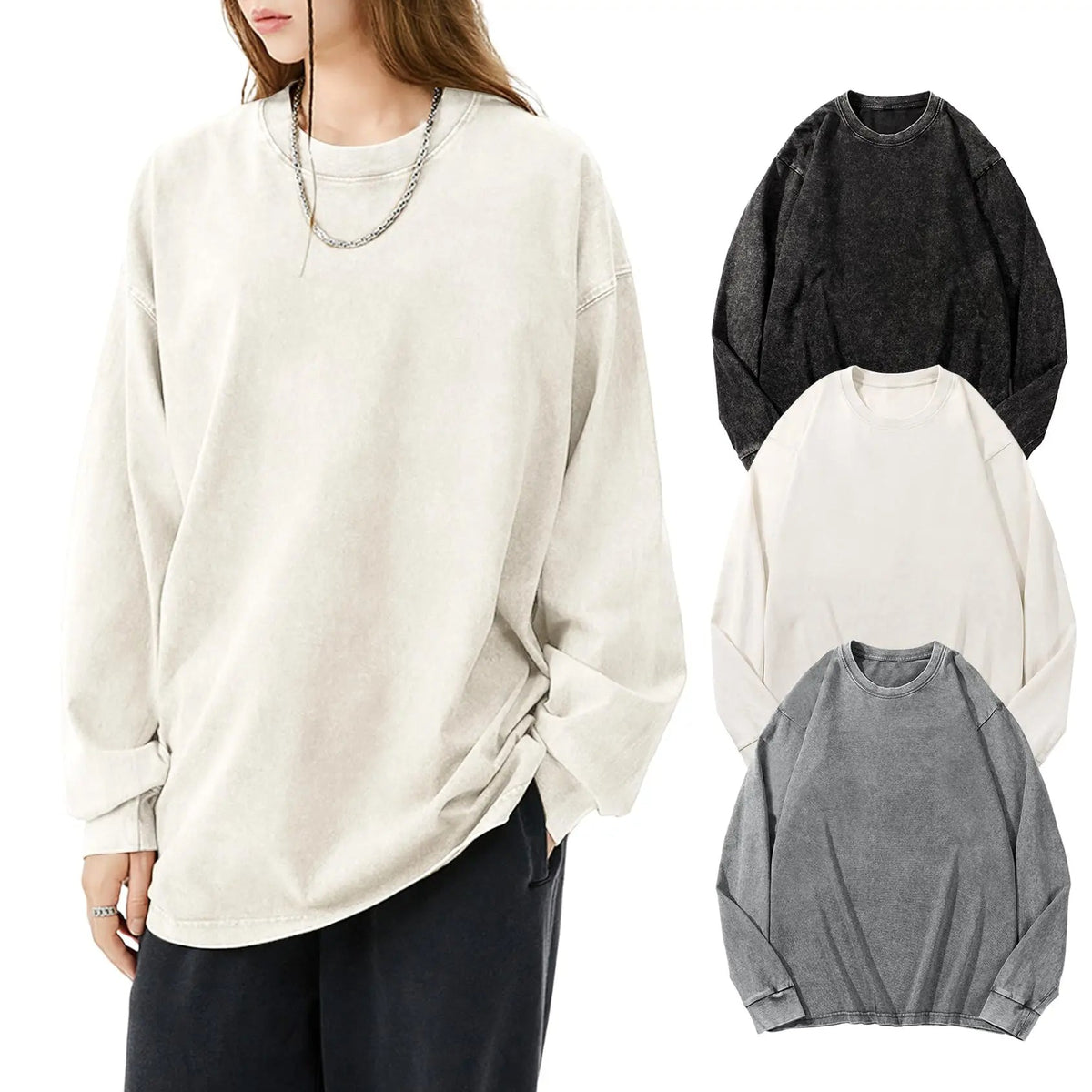 Softwash Tee 3-Pack | Acid Washed Oversized Long Sleeve T-Shirt for Women