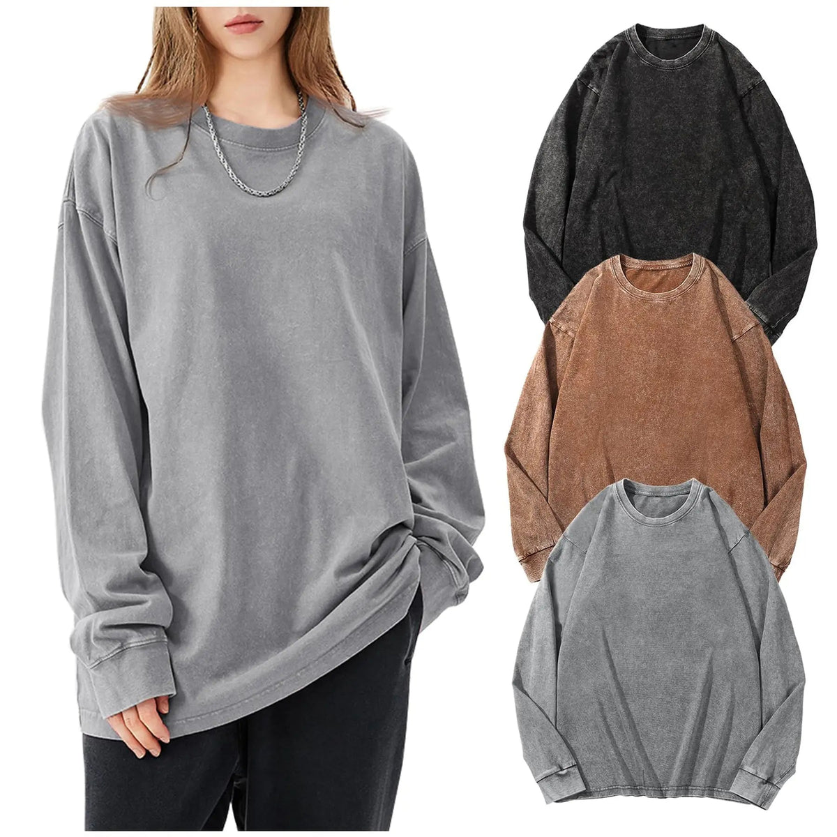Softwash Tee 3-Pack | Acid Washed Oversized Long Sleeve T-Shirt for Women